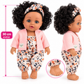 Poupée Bébé Fille Parlante 30 cm – Tenue Imprimée & Gilet Rose