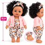Poupée Bébé Fille Parlante 30 cm – Tenue Imprimée & Gilet Rose