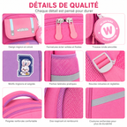 Sac à Dos Scolaire Enfant Wldkids Rose – Classes de CE & CM – Avec Trousse Ronde Amovible