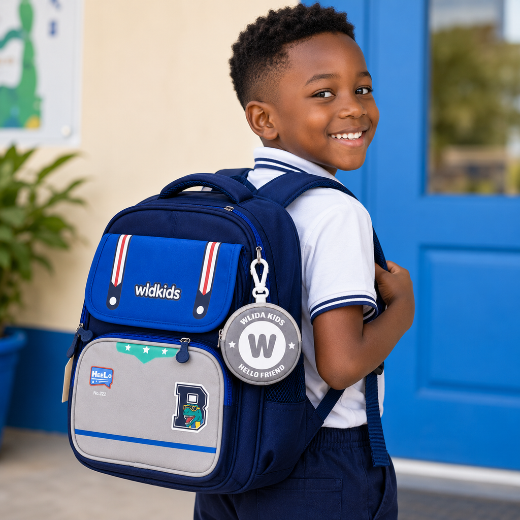 Sac à Dos Scolaire Enfant Wldkids Bleu - Classes de CE & CM – Grande Capacité avec Trousse Ronde Amovible