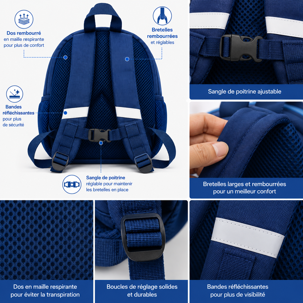 Sac à Dos Maternelle Dinosaure Bleu 3D 25 × 25 cm – Enfant