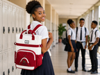 Sac à Dos Scolaire Fille Style Coréen en Toile - Rouge et Blanc – Collège & Lycée