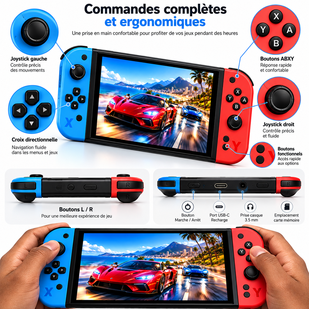 Console de Jeu Portable G90 – Écran IPS HD 7" – Jeux Rétro