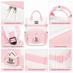 Sac à Dos Scolaire Fille Style Coréen en Toile - Rose et Blanc- Collège & Lycées