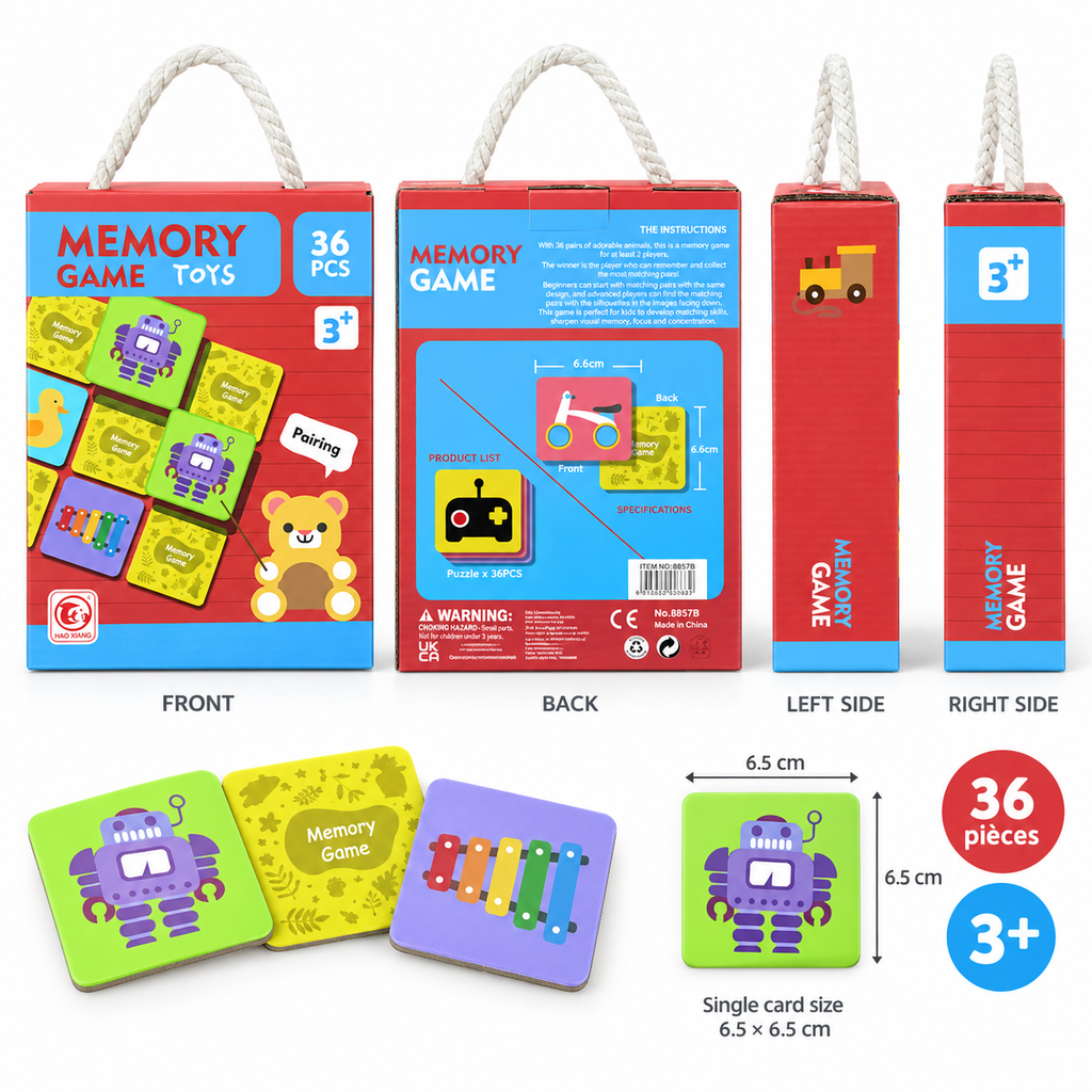 Jeu de Mémoire Enfant – 36 Cartes – Dès 3 Ans