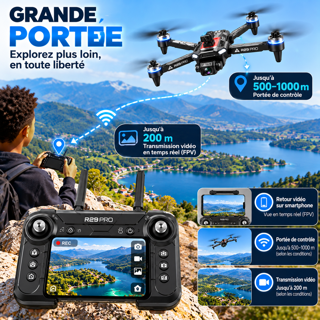 Drone R29 Pro GPS Pliable – Caméra 4K – Brushless – Double Batterie – Retour Automatique