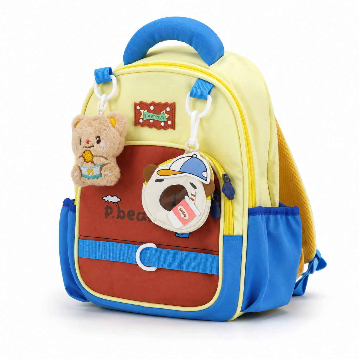 Sac à Dos Maternelle & CP P.Bear Kids Jaune, Bleu & Marron – 38 × 28 × 15 cm – 2 à 5 Ans
