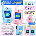 Talkie-Walkies Vidéo Enfant avec Écran 2", Caméra & Photos – Bleu + Rose – Lot de 2
