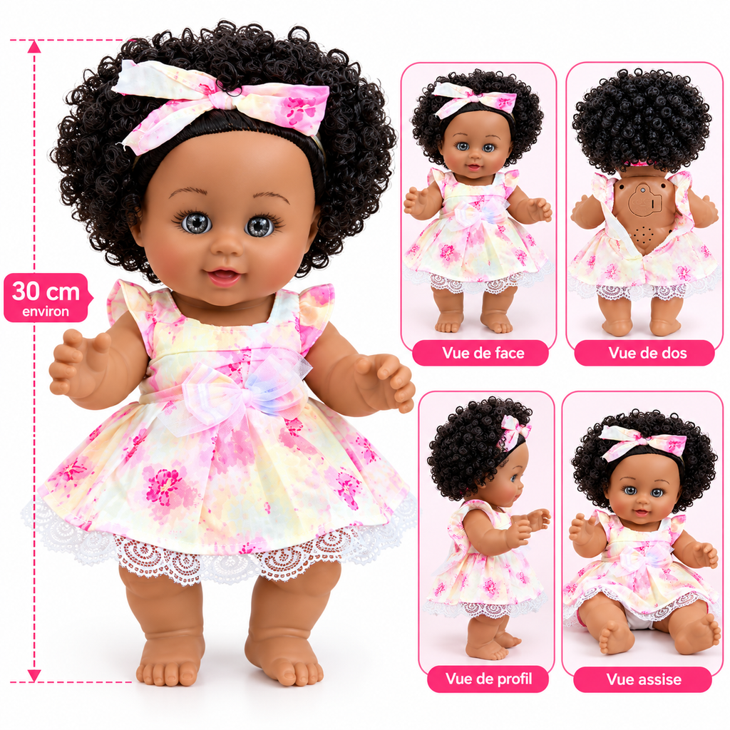 Poupée Bébé Fille 30 cm Parlante – Robe Fleurie & Cheveux Bouclés