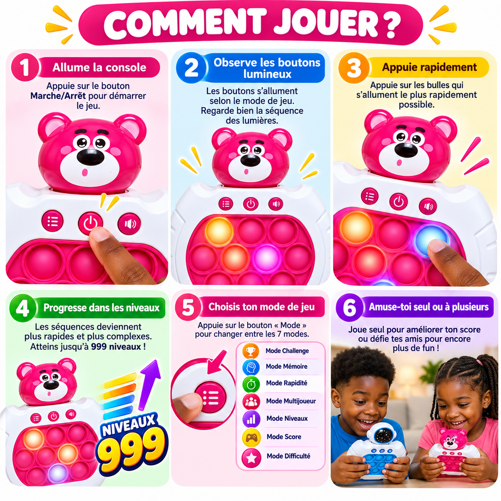 Console de Jeu Fast Push Pop It Électronique – 999 Niveaux – 7 Modes