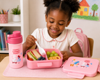 Set Repas Enfant Happy Summer Bunny – Lunch Box Compartimentée + Gourde Rose