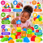 Sac de Blocs de Construction Enfant – 28 Pièces – Chiffres, Lettres & Figurines – 3 Ans+