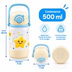 Gourde Enfant avec Paille, Poignée et Couvercle – Motif Étoile - 500 ml