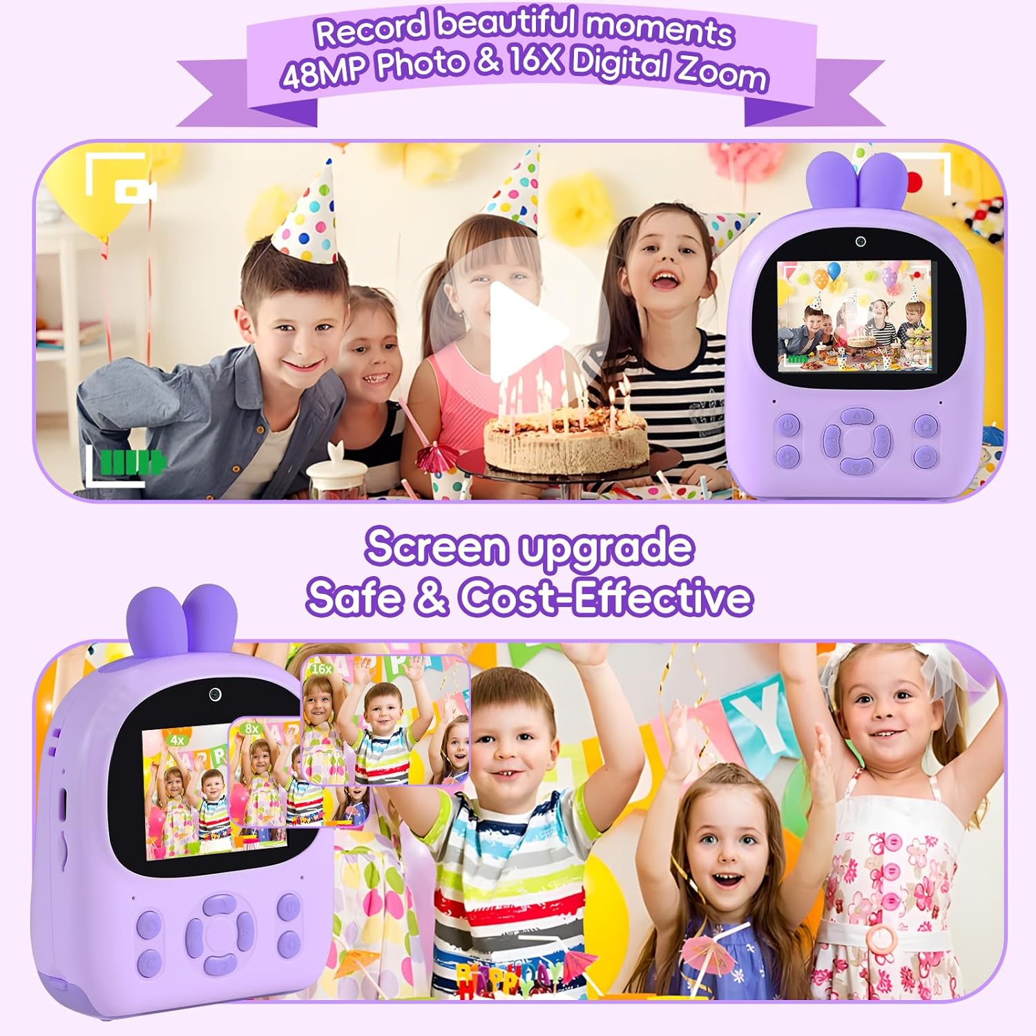 Appareil Photo Instantané Enfant avec Impression Thermique – Caméra HD 1080 P Double Objectif – Carte 32 GB Incluse