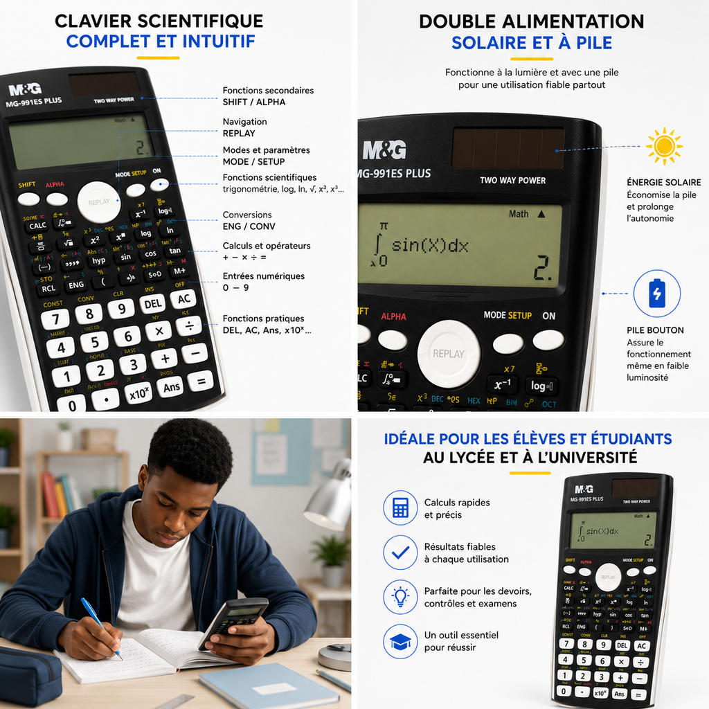 Calculatrice Scientifique M&G MG-991ES Plus – 417 Fonctions et Double Alimentation