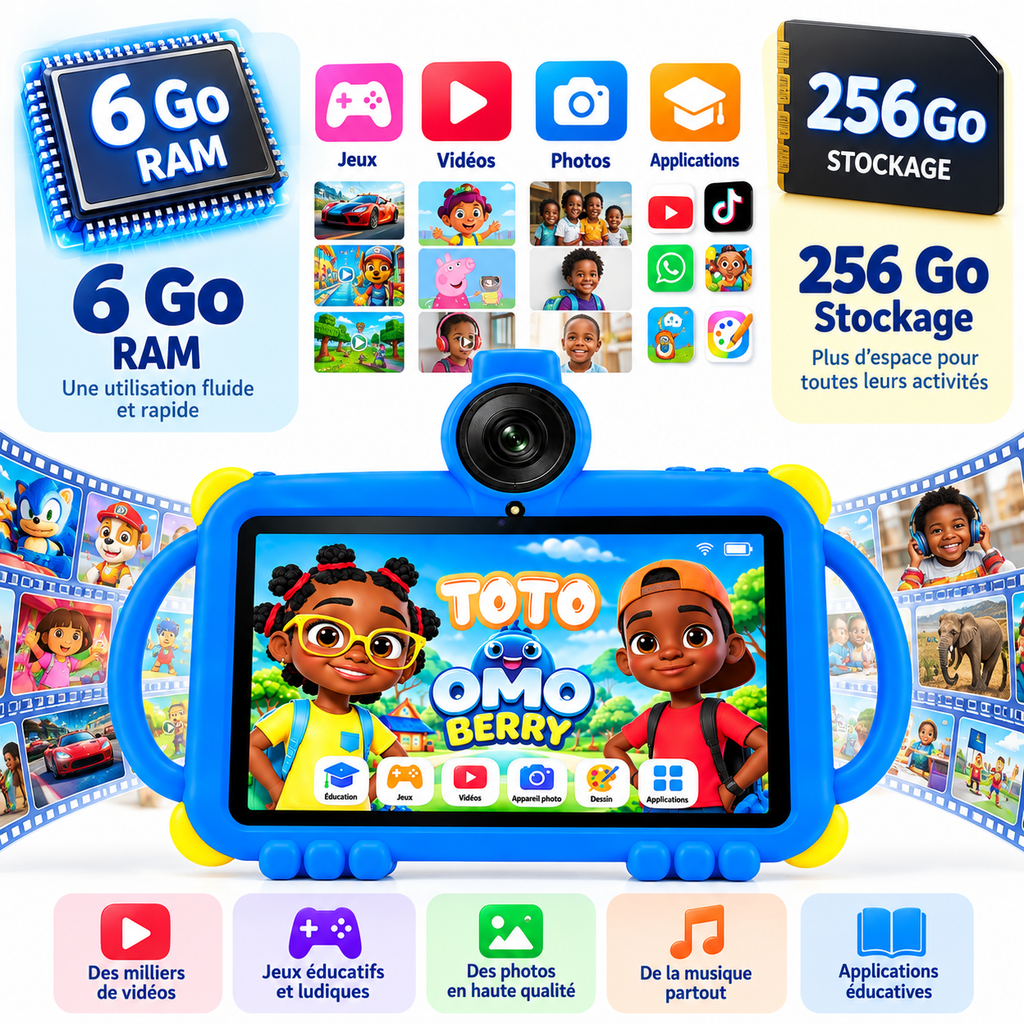 Tablette Enfant BéBé-TAB TOTO 7" – Android – 6 Go + 256 Go – 5G Dual SIM