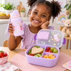 Set Lunch Box Compartimentée + Gourde 500 ml – Lapin Fraise Lilas