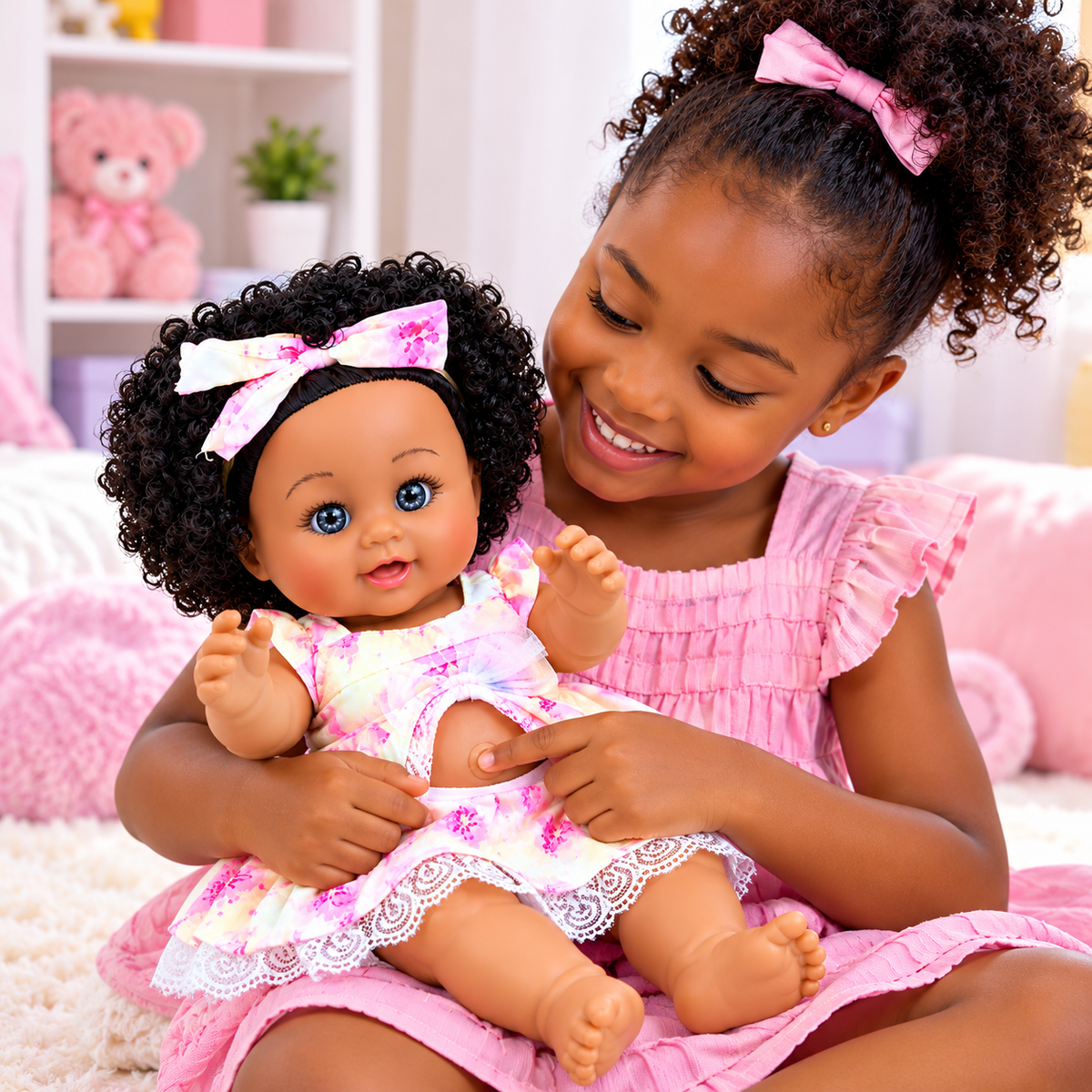 Poupée Bébé Fille 30 cm Parlante – Robe Fleurie & Cheveux Bouclés