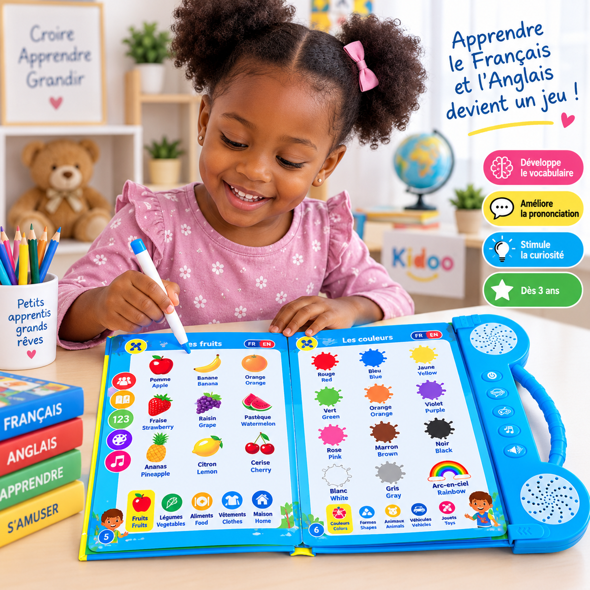 Livre Éducatif Électronique Bilingue Français–Anglais – 180+ Mots – Dès 3 Ans - Rechargeable