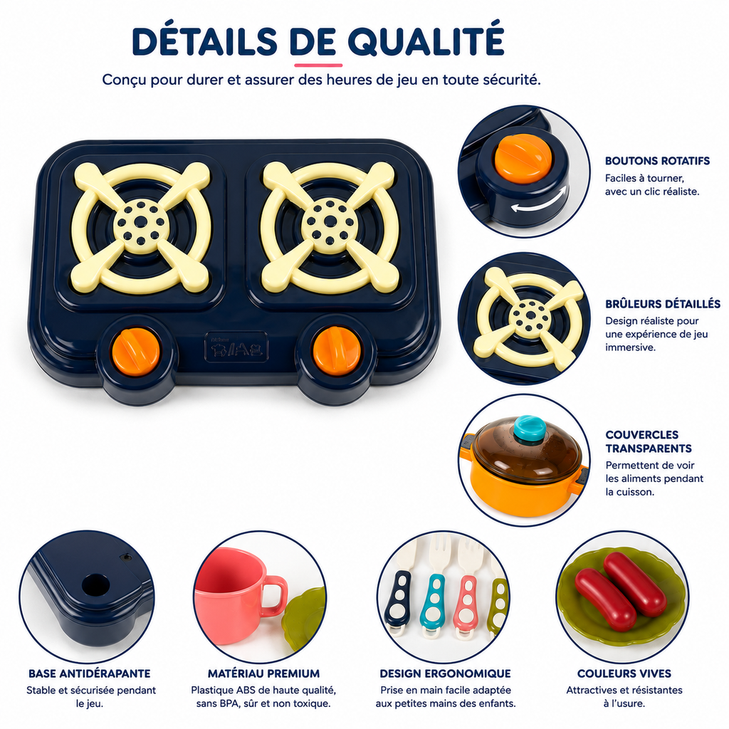 Kit de Cuisine Enfant 17 Pièces avec Réchaud, Casseroles et Ustensiles – Dès 3 Ans