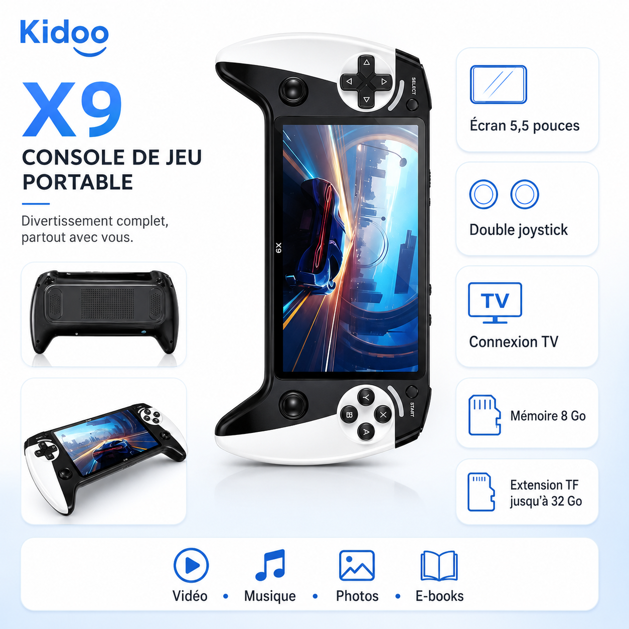 Console de Jeux Portable X9 – Écran 5,5" – Double Joystick – 8 Go – Extension TF jusqu’à 32 Go