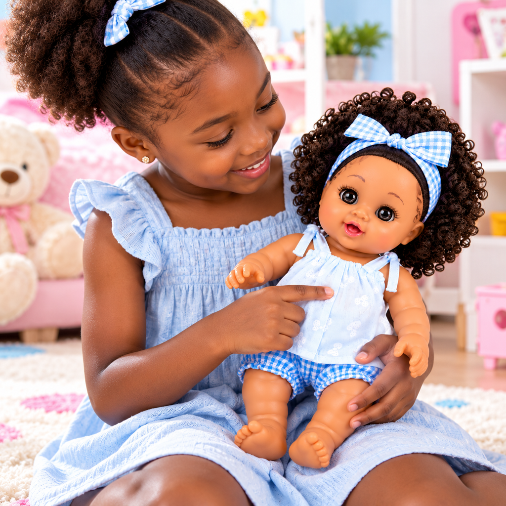 Poupée Bébé Fille Parlante 30 cm – Tenue Blanche & Bleu Clair