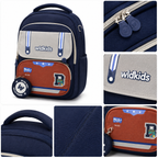 Sac à Dos Scolaire Wldkids - Classes de CE1 & CE2 – Bleu & Gris – Grande Capacité avec Trousse Ronde Amovible