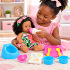 Poupée Bébé 30 cm avec Accessoires – Biberon, Pot, Tétine & Set Repas