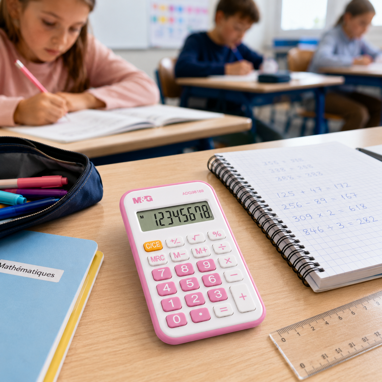 M&G Mini Calculatrice de Poche8 Chiffres – Rose & Blanche