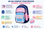 Sac à Dos Scolaire Enfant Lapin WLDA – Classes de CE & CM - Grande Capacité 41 × 30 × 16 cm – Bleu, Rose & Gris