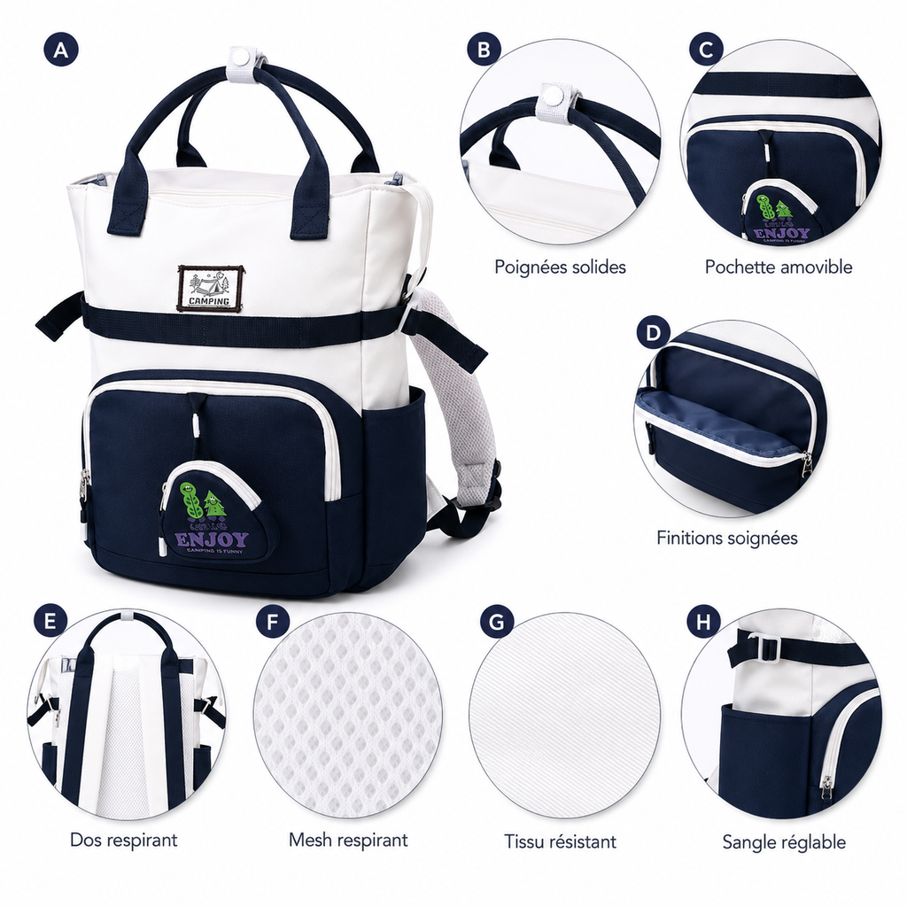 Sac à Dos Scolaire Fille Style Coréen - Bleu Blanc – Collège et Lycée