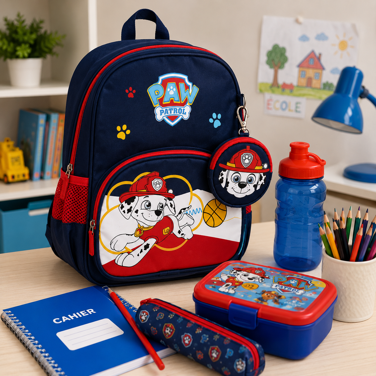 Sac à Dos Enfant Paw Patrol Marshall - Bleu Marine avec Petite Trousse – Modèle maternelle et CP1