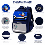 Sac à Dos Scolaire Enfant Dinosaure Bleu Marine & Bleu Royal - Classes de CM – Grande Capacité – Dos Respirant – Bretelles Rembourrées