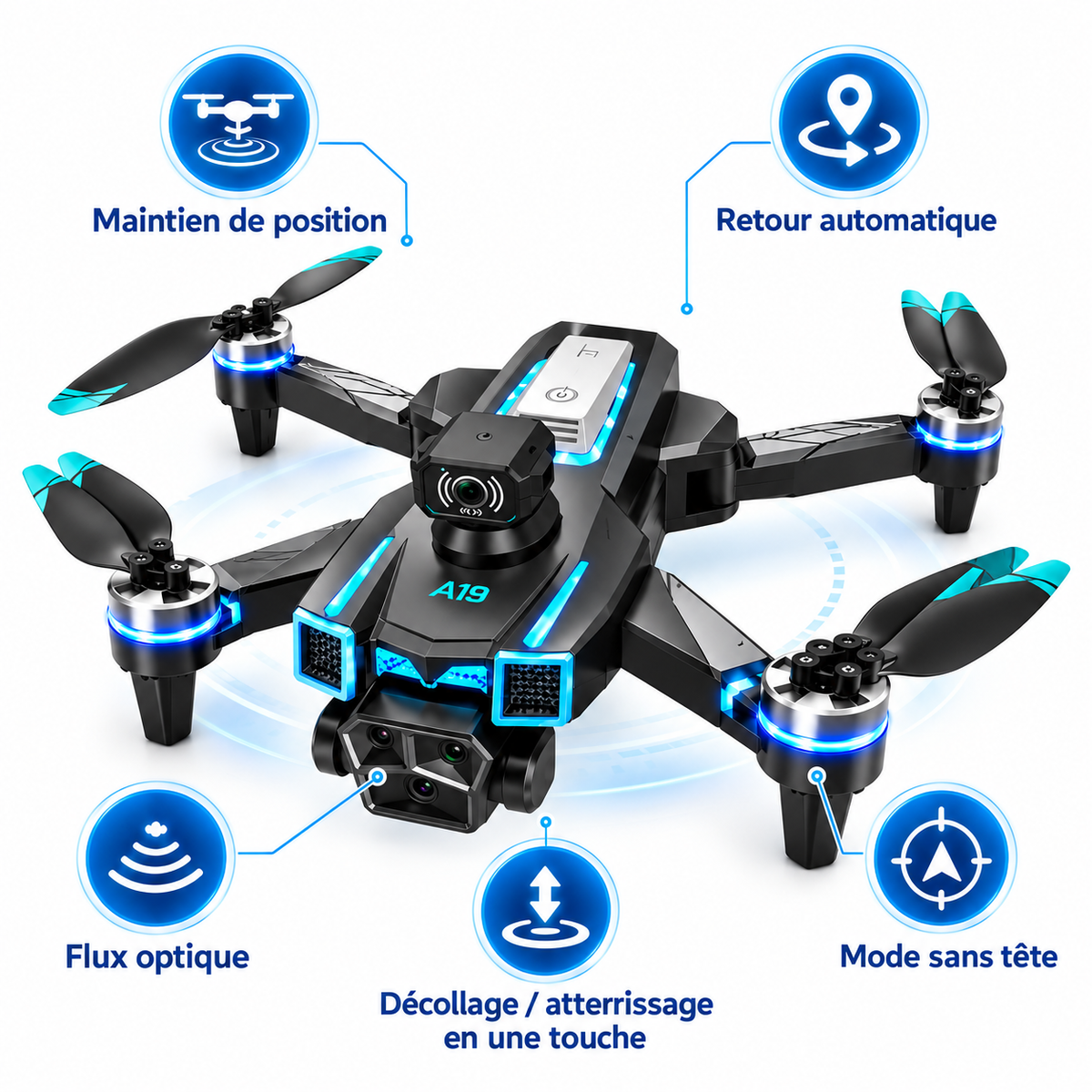 Drone A19 Pro Pliable – Caméra HD – Évitement d’Obstacles – Télécommande avec Écran