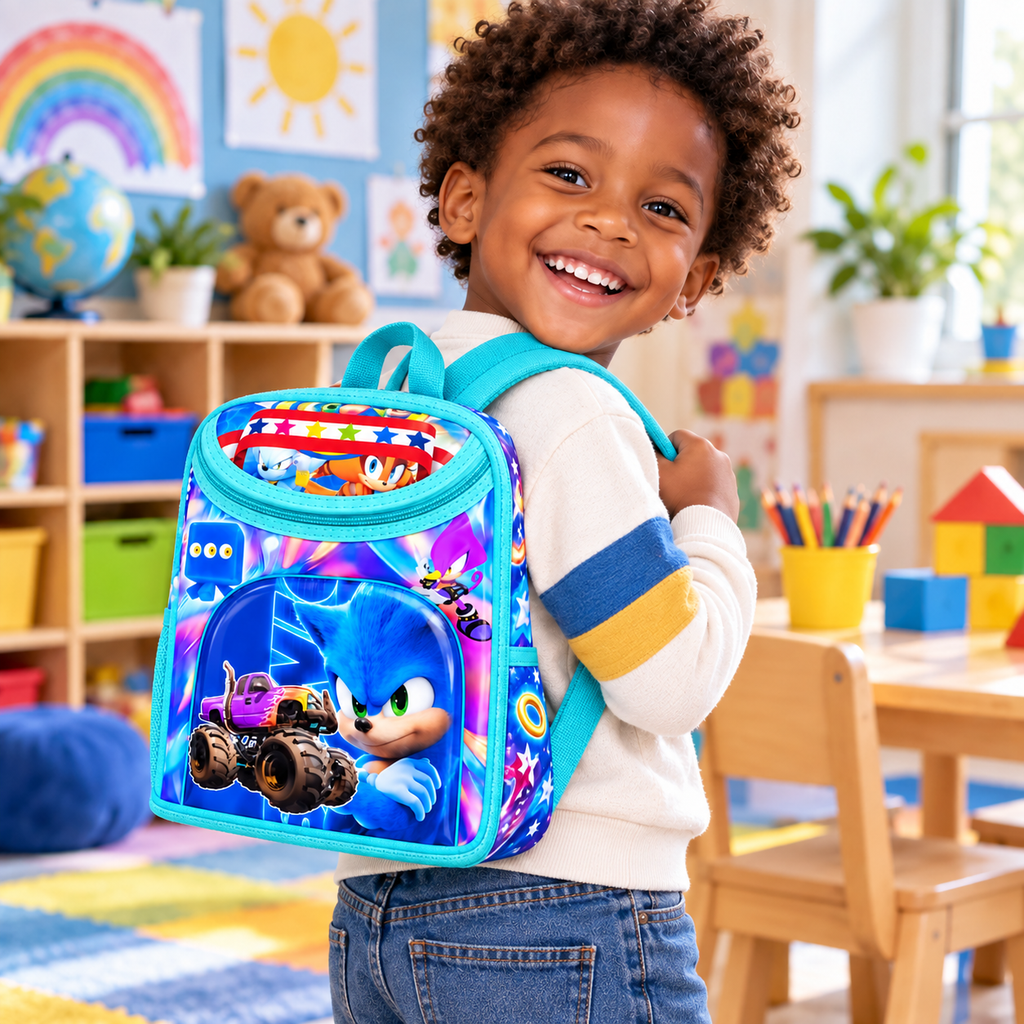 Sac à Dos Enfant Sonic Bleu – Maternelle – 25 × 22 × 12 cm