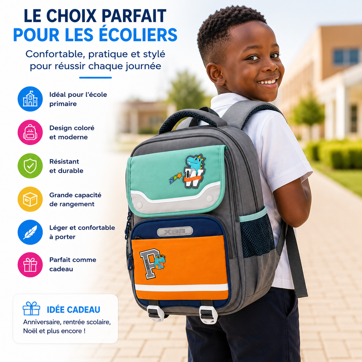 Sac à Dos Scolaire Enfant Dinosaure Classes de CM – Grande Capacité – Confort & Sécurité - Bleu