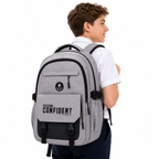 Sac à Dos Scolaire Confident Collège & Lycée - Grande Capacité 48 × 34 × 16 cm – Gris