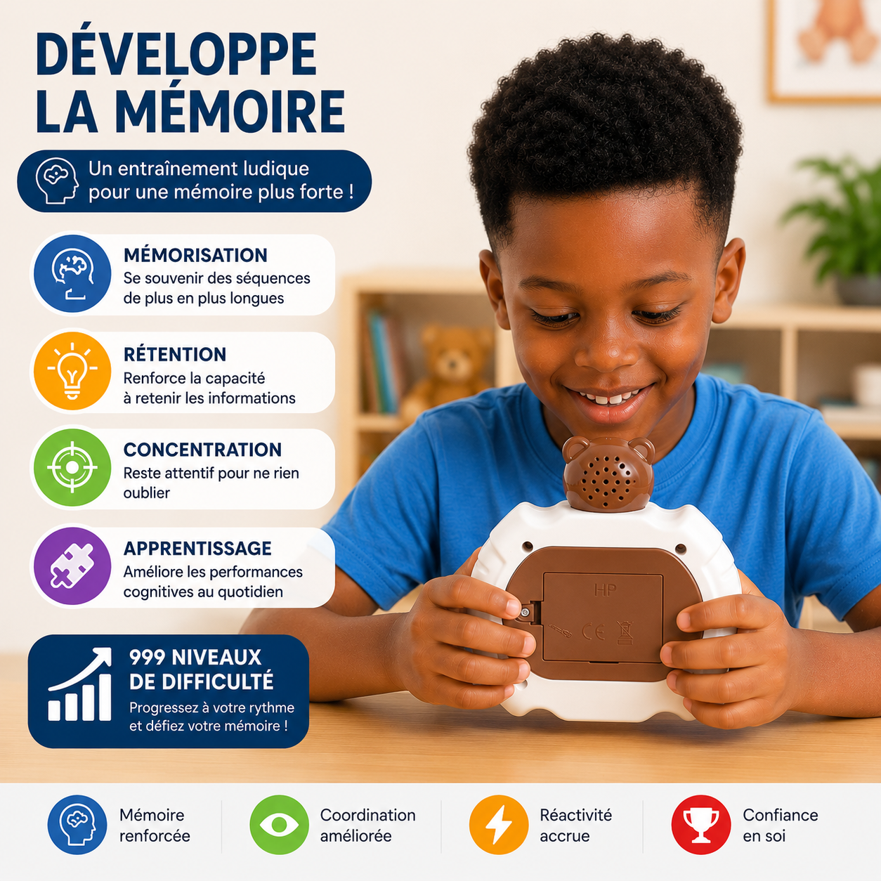 Console de Jeu Électronique Fast Push™ – Jeu de Réflexe Pop It Interactif 999 Niveaux – 7 Modes