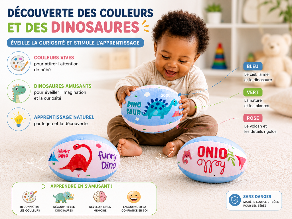 Lot de 3 Ballons Souples Dinosaure pour Bébé et Enfant – Jeu Sensoriel et Motricité