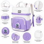 Sac à Dos Scolaire Fille Style Coréen en Toile - Mauve et Blanc – Collège et Lycée