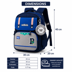 Sac à Dos Scolaire Wldkids - Classes de CE1 & CE2 – Bleu & Gris – Grande Capacité avec Trousse Ronde Amovible