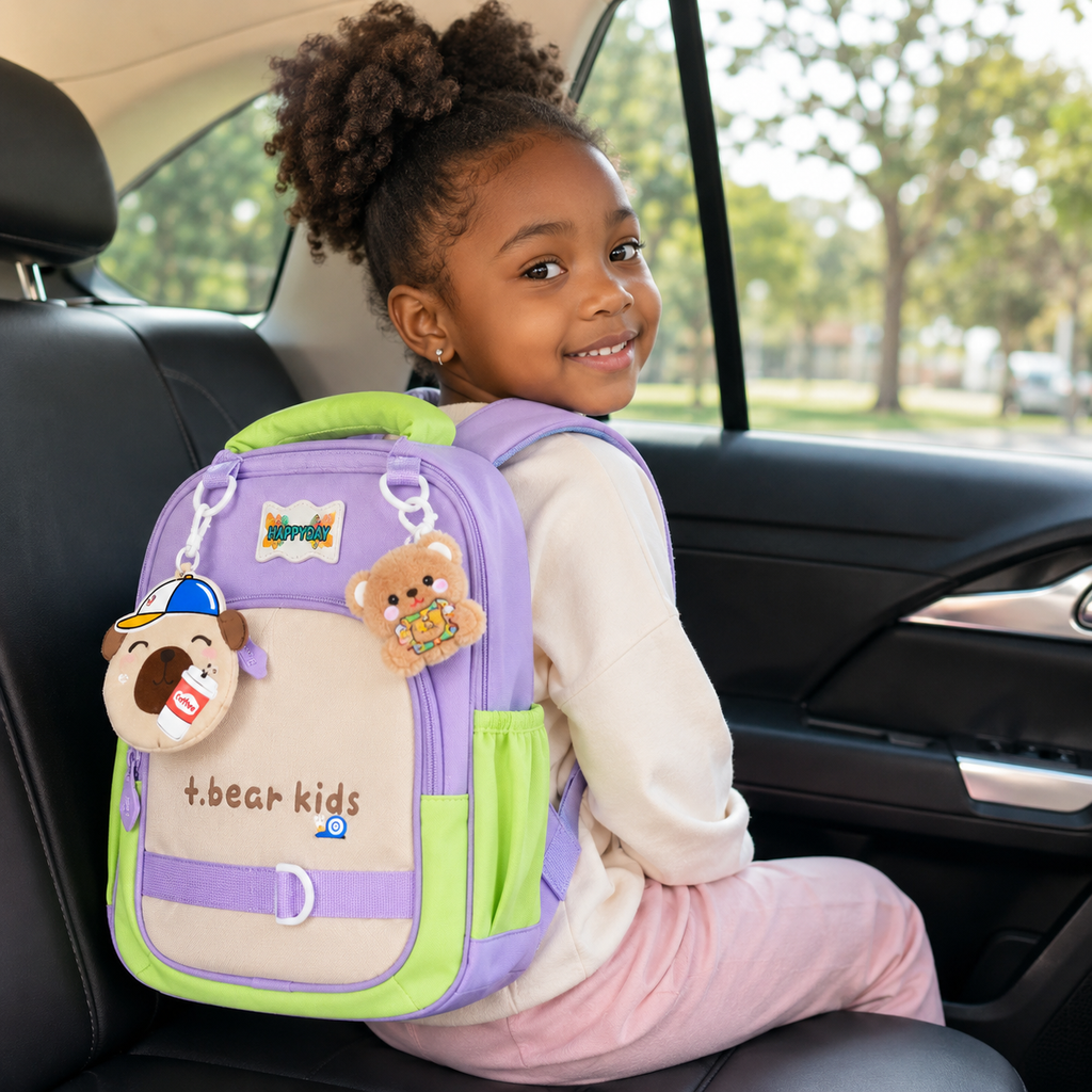 Sac à Dos Maternelle P.Bear Kids - Violet, Beige et Vert – 2 à 5 Ans