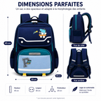 Sac à Dos Scolaire Enfant Dinosaure Bleu Classes de CM – Grande Capacité – Dos Respirant – Bretelles Rembourrées – Kidoo