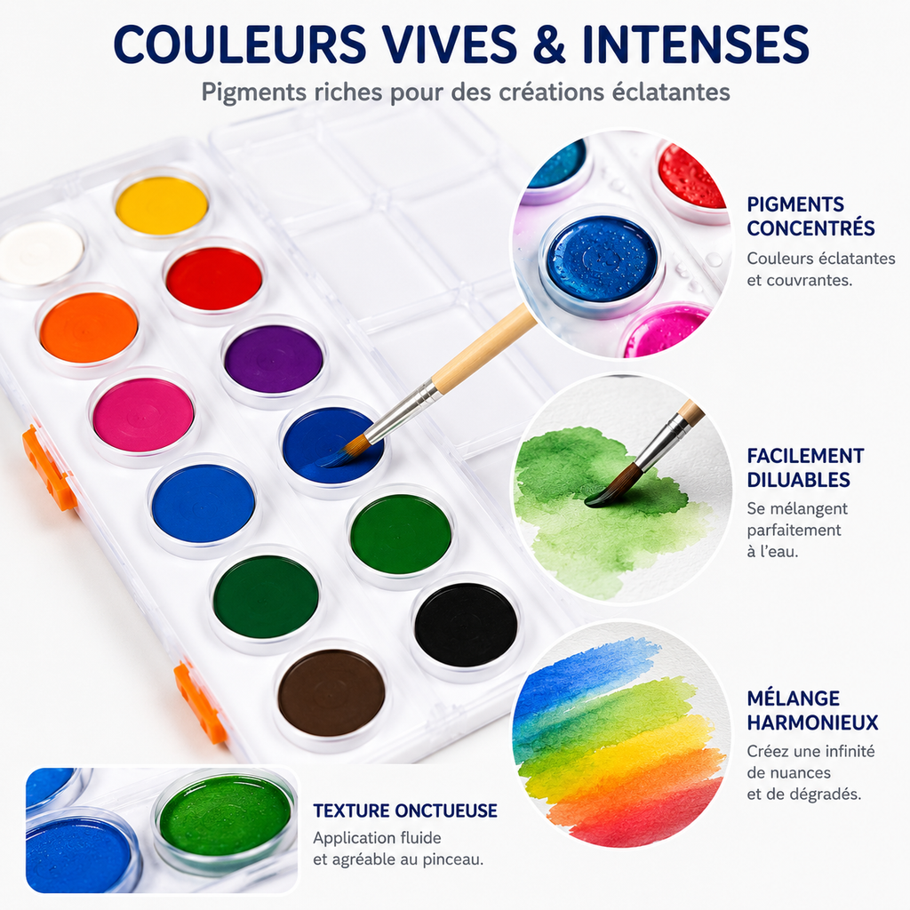 Deli Color Emotion C10-12 Peinture Aquarelle  12 Couleurs – Palette avec Pinceau
