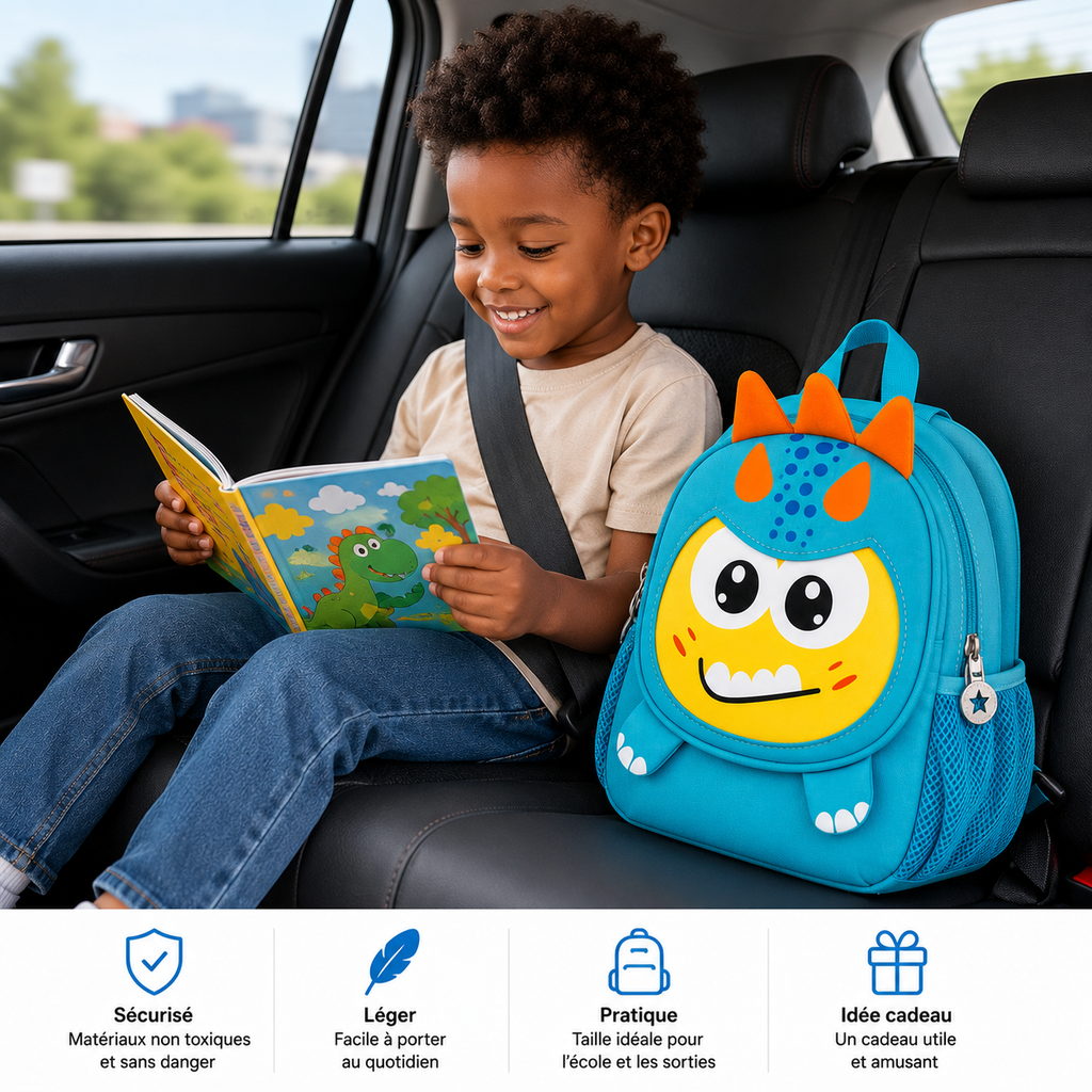 Sac à Dos Enfant Dinosaure Milai Duo - Bleu turquoise et Jaune – Maternelle – Compact, léger et mignon