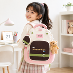 Sac à Dos Maternelle & CP P.Bear Kids Beige, Rose & Vert – 38 × 28 × 15 cm – 2 à 5 Ans