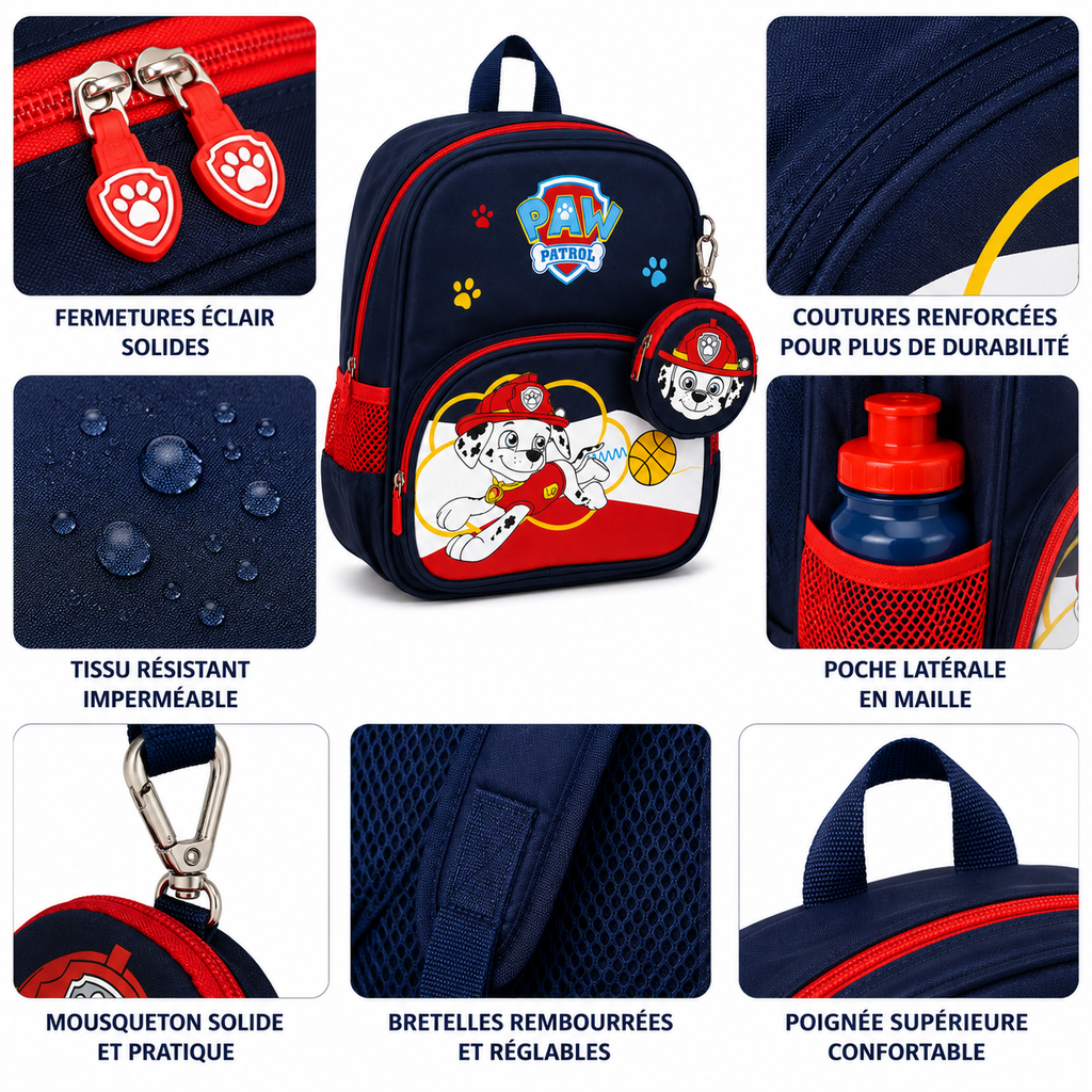 Sac à Dos Enfant Paw Patrol Marshall - Bleu Marine avec Petite Trousse – Modèle maternelle et CP1