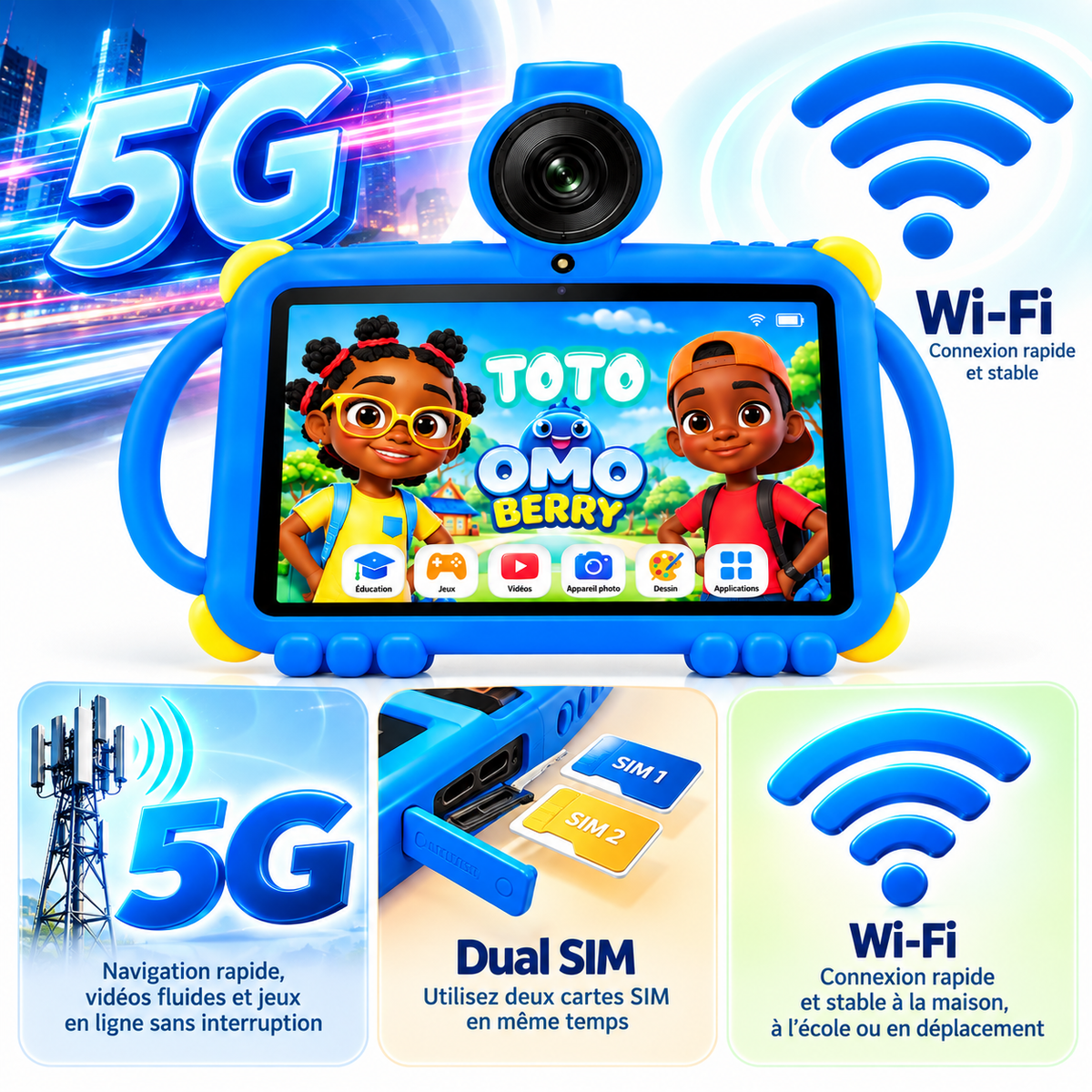 Tablette Enfant BéBé-TAB TOTO 7" – Android – 6 Go + 256 Go – 5G Dual SIM