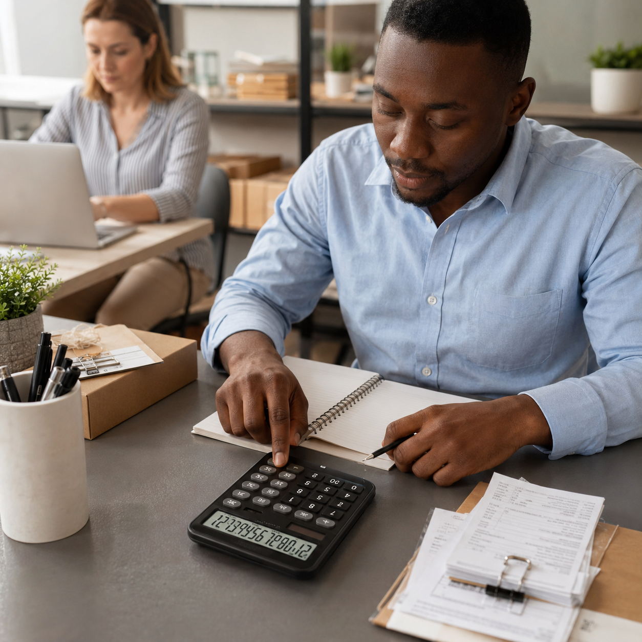 Calculatrice de bureau M&G MGC-614 – Grand écran 12 chiffres et double alimentation
