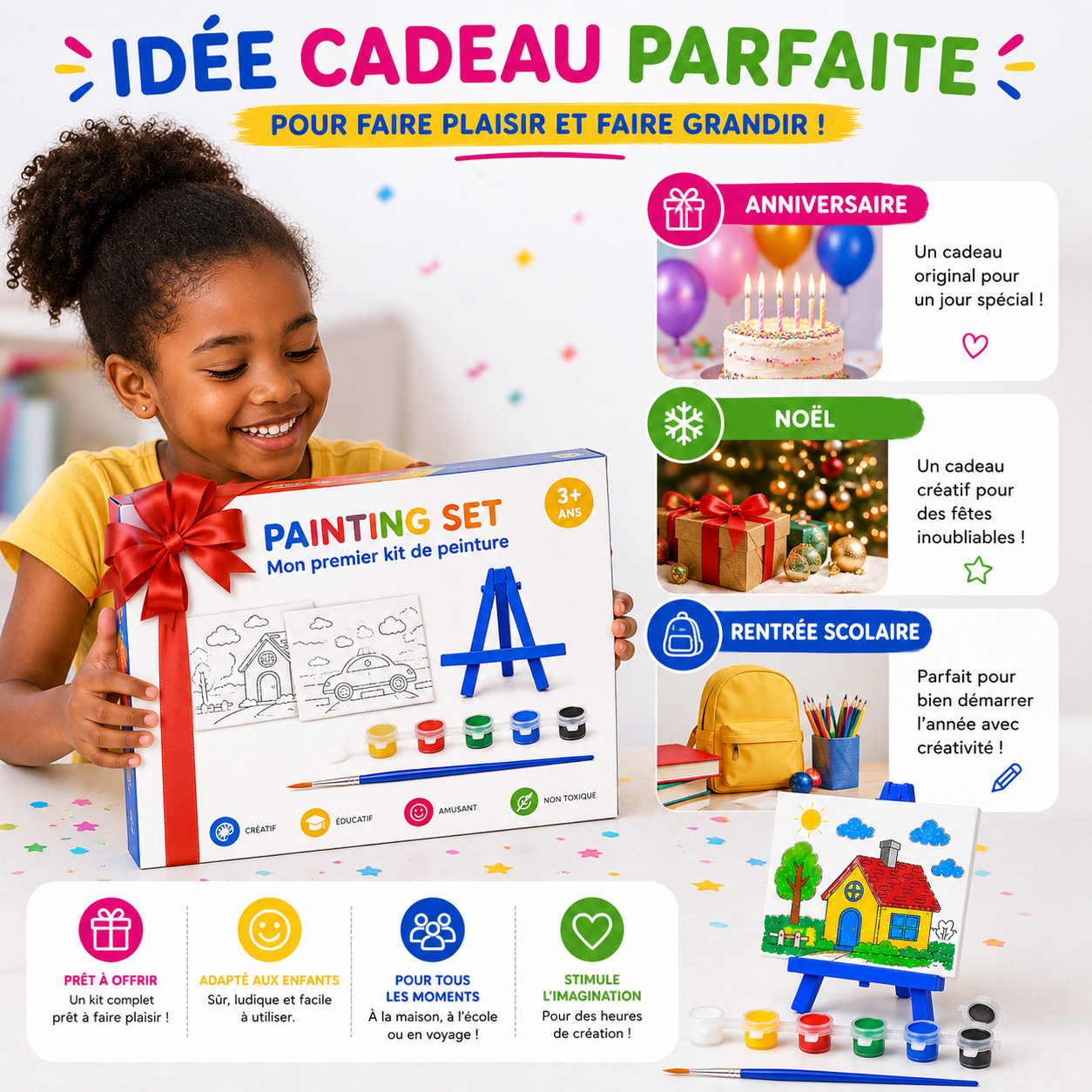 Motarro Kit Créatif Cadres à Peindre – 2 Tableaux avec Chevalets, 6 Peintures & Pinceau